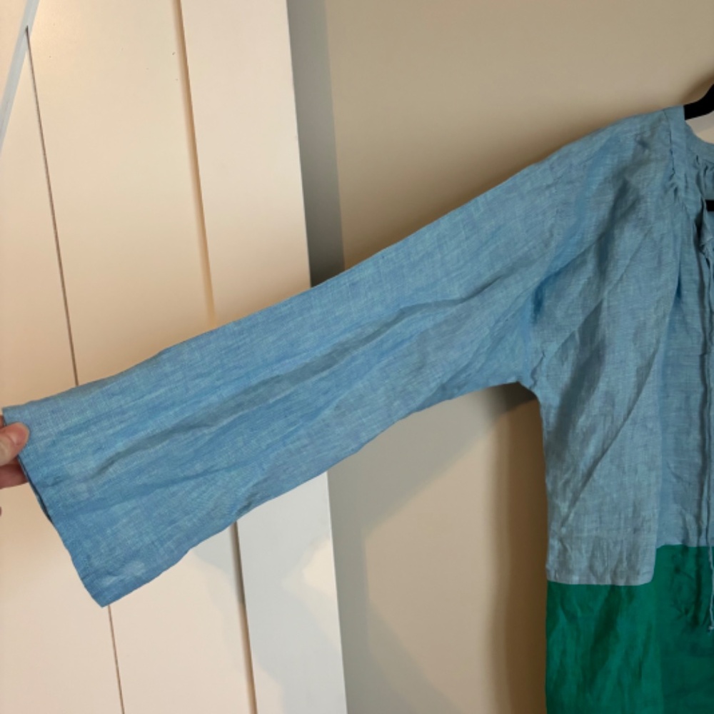 Roller Rabbit Linen Tunic Dress XS/S Blue Green Beach Cover Up Resort Vacation - Picture 3 of 5